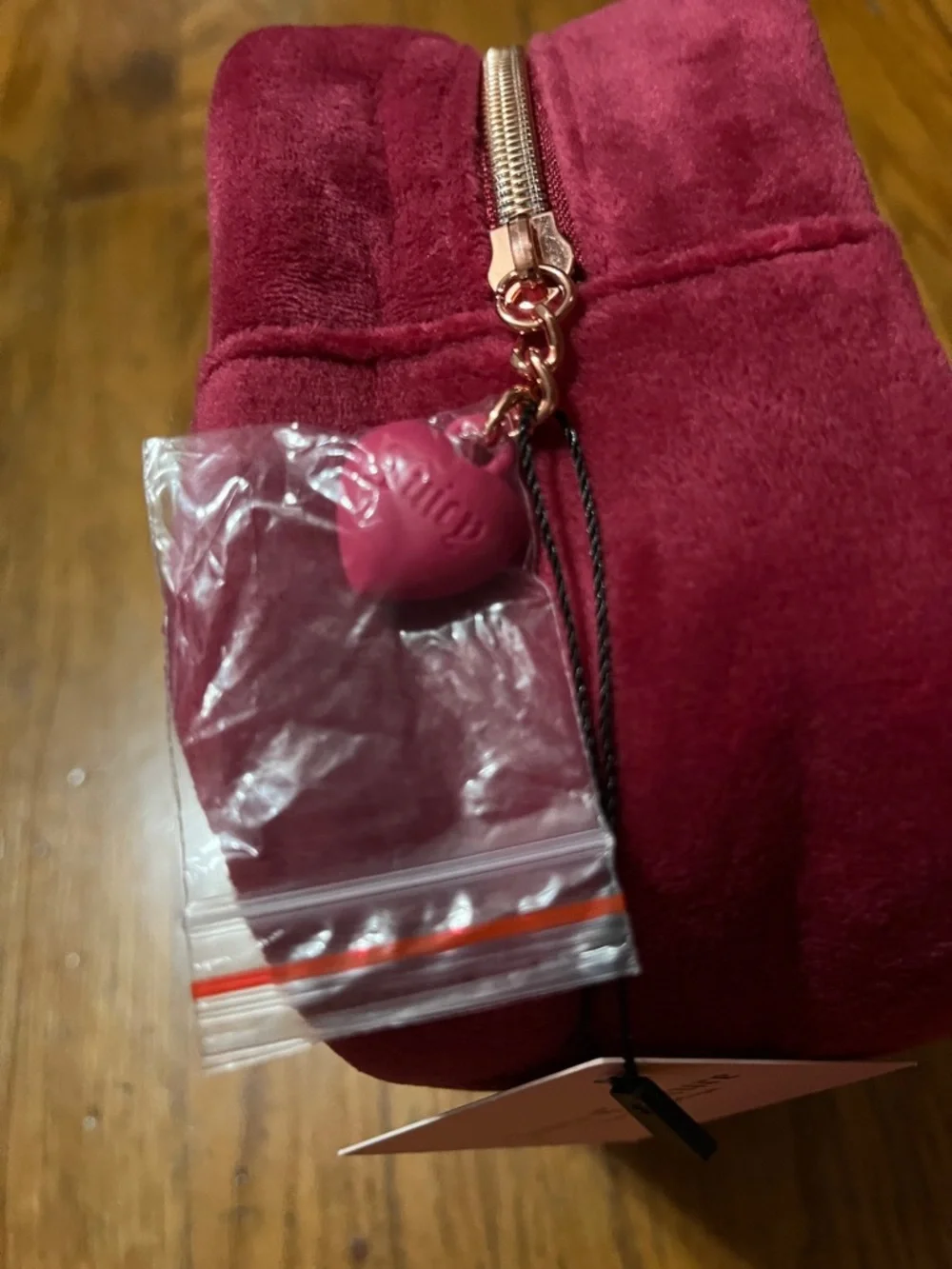 NWT Juicy Couture Clear Cosmetic Bag with Velvet Trim and Juicy Travel Bottle